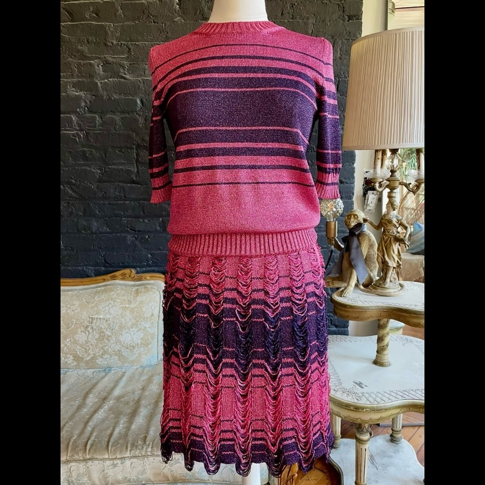 Missoni Knit Top and Skirt Set- Pink and Navy Metallic- New With Tags